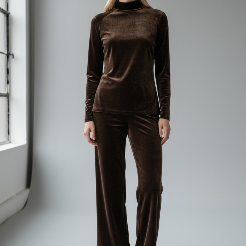 Dark Chocolate Set of Velvet Pants and Shirt